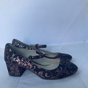 Louise et Cie Korrie Burgundy Pink Metallic Jacquard Mary Janes Size 37 US 7